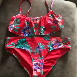Red floral bikini set